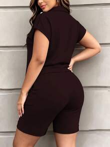Women's Spring Summer Autumn Casual 2-Piece Set, New Fashion Solid Short Sleeve Top With Heart Print Shorts, Spring Break Outfit Elegant - Brown 90 - View 4