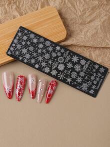 1 Peça Placas de Estamparia de Unhas 3D com Flocos de Neve de Inverno, Modelos Elegantes de Flocos de Neve Multi-Estilo para Unhas, Dia de Natal, Feriado de Inverno, Véspera de Natal, Celebração de Casamento, Moldes de Impressão de Manicure, Ferramentas para Unhas - Prata - Visão 7