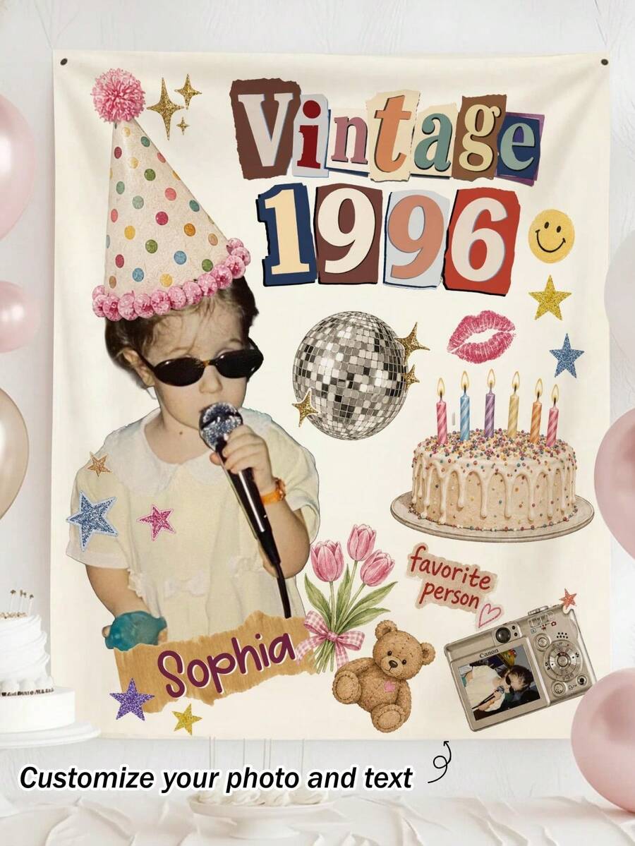 Personalized Vintage 30th Birthday Party Backdrop, Customized Childhood Photo Disco Birthday Party Background, Birthday Tapestry Party Decoration - Multicolor - View 1