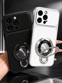 MewTrek Casing Ponsel Kulit PU Tekstur Leci Mewah, Stand Cincin Magnetik, Lubang Kamera Besar, Pelindung Anti Guncangan dan Anti Jatuh yang Melindungi Seluruh Bagian, Kompatibel dengan iPhone, Galaxy, Honor, Reno, MOTO - Hitam - View 6