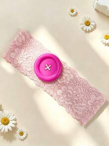 1pc New Women's Fashion Dopamine Color Large Button Lace Headband, "Ins" Style Hollow Lace Headscarf Hair Accessory - Multicolor - View 11