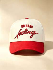 1pc Unisex Two-Tone Curved Baseball Cap, "No Hard Feelings" Embroidery, Side Rose Heart Slogan Print, Adjustable, For Daily, Street, Party & Travel - Multicolor - View 14