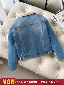 Women's Lambswool Lapel Short Jacket, Washed Distressed Drop Shoulder Loose Fit Thick Warm Workwear Jacket - Blue - View 3
