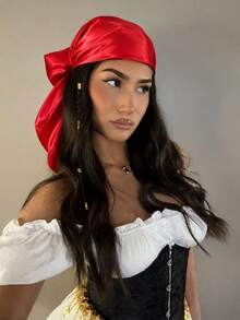 1PC Women Satin Bandana 50*50cm Solid Color Headscarf Decorative Square Scarf - Red - View 1
