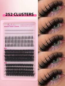 252 Clusters Wet Tip 3D Fluffy 100D/120D Upper & Lower Eyelashes, Large Capacity Box For Full Eye Makeup, Segmented Soft Lightweight Faux Mink Mixed Sizes DIY Multi-Style Thick Eyelashes For Party And Festival - D - View 2
