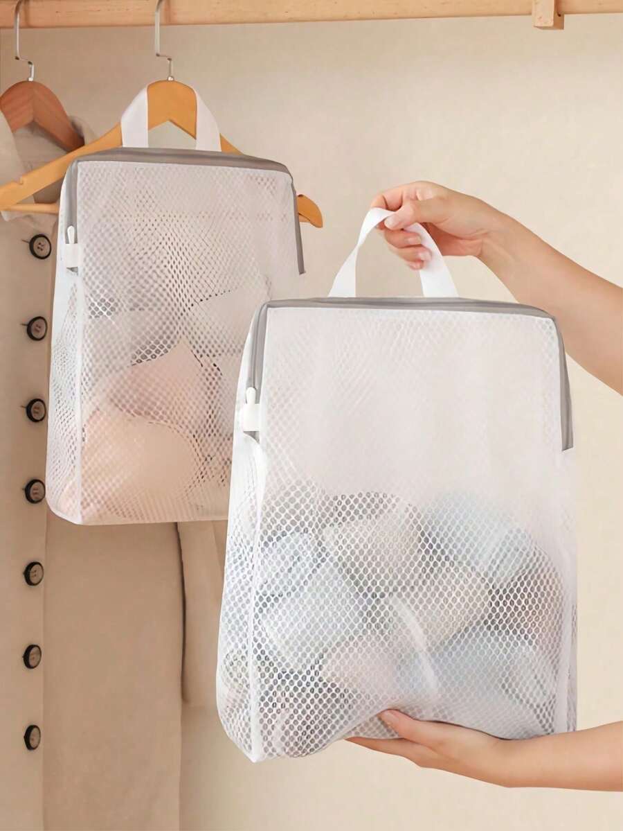 Zippered Mesh Laundry Bag With Handle, Anti-Tangle Delicate Lingerie & Bra Wash Bag, Machine Washable Garment Protection Bag, Home & Travel Storage Organizer Bag, Suitable For Cosmetics, Underwear, Small Items - Multicolor - View 1