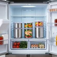 304 Stainless Steel Food Container, Stackable Refrigerator Sealed Fresh-Keeping Box, Fruit And Vegetable Meat Storage Box With Lid, Large Capacity Food Preservation Box, Suitable For Kitchen Food Storage And Organization - Multicolor - View 9