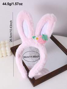 1pc/2pcs Girls White & Pink Plush Rabbit Ear Headband, Soft Plush Rabbit Ear Headband With Strawberry Flower Decoration, Cute Sweet Hair Accessory, Suitable For Children's Daily Wear, Party, Ball, Holiday Decoration - Multicolor - View 3