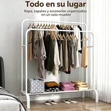 Double Rail Floor Clothes Rack, Metal Clothing Rack With Shoe Shelf, Bedroom Organizer - White - View 6