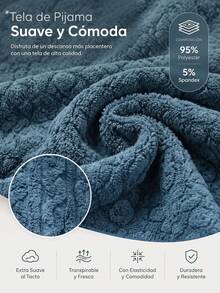 Pijamas para hombre conjunto de dos piezas, tela de felpa suave con relieve trenzado, cuello redondo manga larga, ropa de dormir cálida otoño invierno, ideal para regalo de Navidad - Azul - Ver 7
