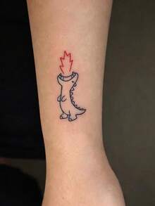 1 Sheet Cute Cartoon Fire Breathing Dinosaur Temporary Tattoo, Minimal Line Art Fake Tattoo Stickers For Wrist Body Art - Multicolor - View 2