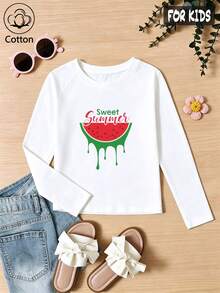 Girls' Cute Printed Long-Sleeve Casual Sports T-Shirt With Set-In Sleeves And A Round Neckline - White - View 9