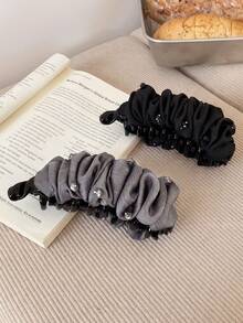 1/2PCS Vintage Fabric Pleated Banana Clip Elegant Rhinestone Ponytail Hair Clip Versatile Fashion Satin Hair Accessory For Women - Multicolor - View 4