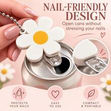 1pc Daisy Can Opener Keychain, Cute Flower Shaped Pull-Tab Can Opener, User-Friendly Portable Can Opening Tool, Suitable For Soda, Beer, Juice And Sparkling Water Cans, White And Yellow - View 1