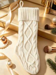 1pc Knitted Christmas Stocking With Classic Cable Knit Design And Hanging Loop, Spacious Interior For Small Gifts, Perfect For Holiday Home Decor, Multiple Colors Available - Multicolor - View 8