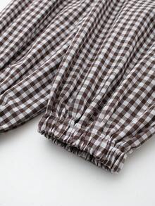 Women's Long Sleeve Stand Collar Adjustable Tie Plaid Shirt Jacket - Multicolor - View 5