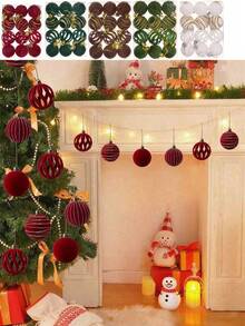 12PCS Red Plush-Texture Christmas Ornament-An Outdoor/Patio Christmas Tree Decoration Perfect For Creating A Festive "Winter Wonderland" Atmosphere; Suitable For New Year And Christmas Decor, Home And Garden Styling, And Holiday Table Settings. - Multicolor - View 11
