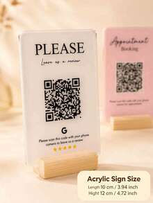 لافتة أعمال مخصصة من الأكريليك برمز QR | وسائل التواصل الاجتماعي، الدفع، Mt3، تدعم تخصيص رمز QR والنص، تشمل قاعدة خشبية ولوحة زخرفية - متعدد الألوان - مشاهدة 8