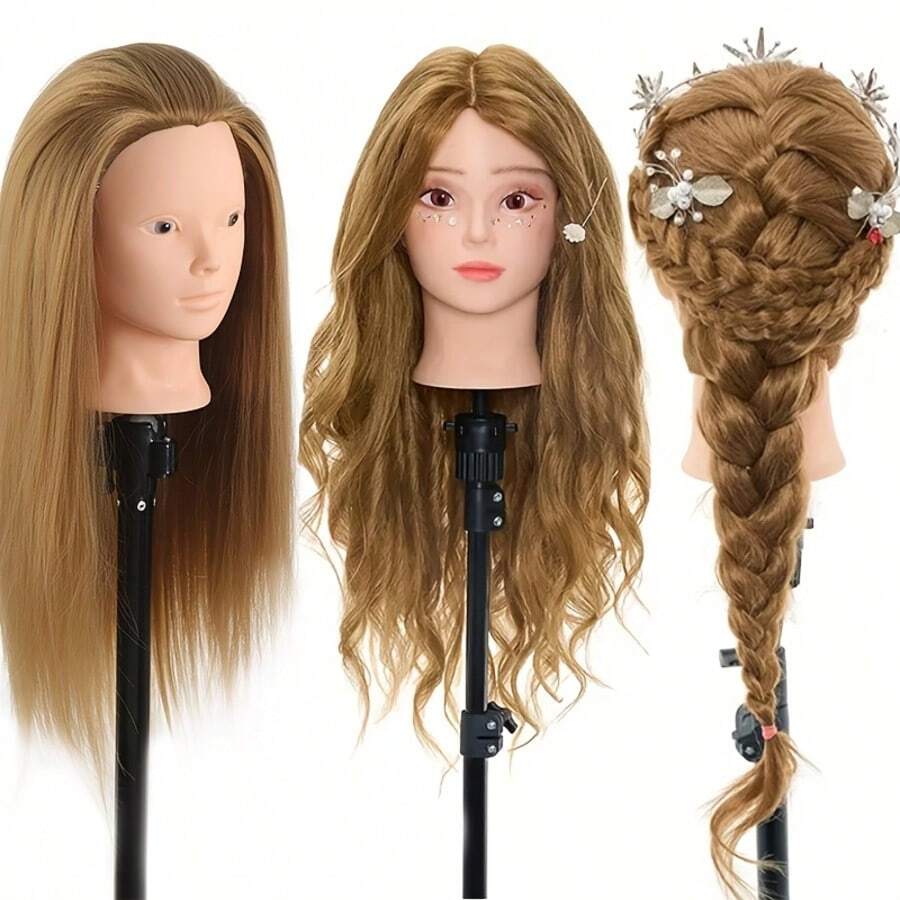 Training Head 20 Inch Jacques Synthetic Fiber Model Head Hair Styling Beauty Model Head Hairdresser Practice Training Teaching Head
