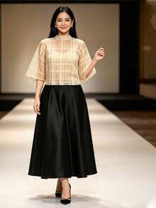 現代菲律賓風女式上衣 1件 素色休閒上衣，適合度假、假日、日常、約會、夏季穿著 - 香檳色 - 查看 3
