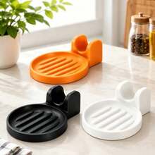1pc Kitchen Utensil Rest, Round Drainable Spoon Holder With Dual Curved Ear Support, Collects Excess Soup Liquid, Countertop Cookware Organizer For Home Cooking, Ideal Housewarming Gift - Multicolor - View 7