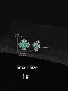 1對中性 10-Shape 全鋯石盾形耳釘，銅鑲黑鋯石/綠鋯石立方鋯石幾何精緻耳環，全水鑽閃亮，日常高端風格，適合假期派對旅行與時尚珠寶 - 彩色 - 查看 16
