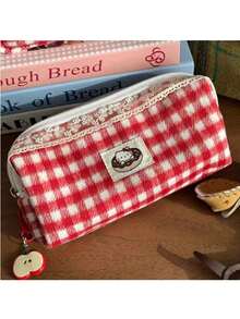 Hasbro Sanrio Hello Kitty Red Plaid Minimalist Pencil Case, Embroidered Cat Pattern + Classic Print, Large Capacity Storage Space, Student Stationery Supplies With Accessories - Multicolor - View 10