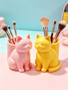Cute Cat 3D Printed Pen Holder, Creative Cartoon Cat Design, Desktop Storage For Pens, Makeup Brushes, Lipsticks, Multiple Colors Available, Desk And Vanity Decor, Niche Healing Gift For Girls - Multicolor - View 5