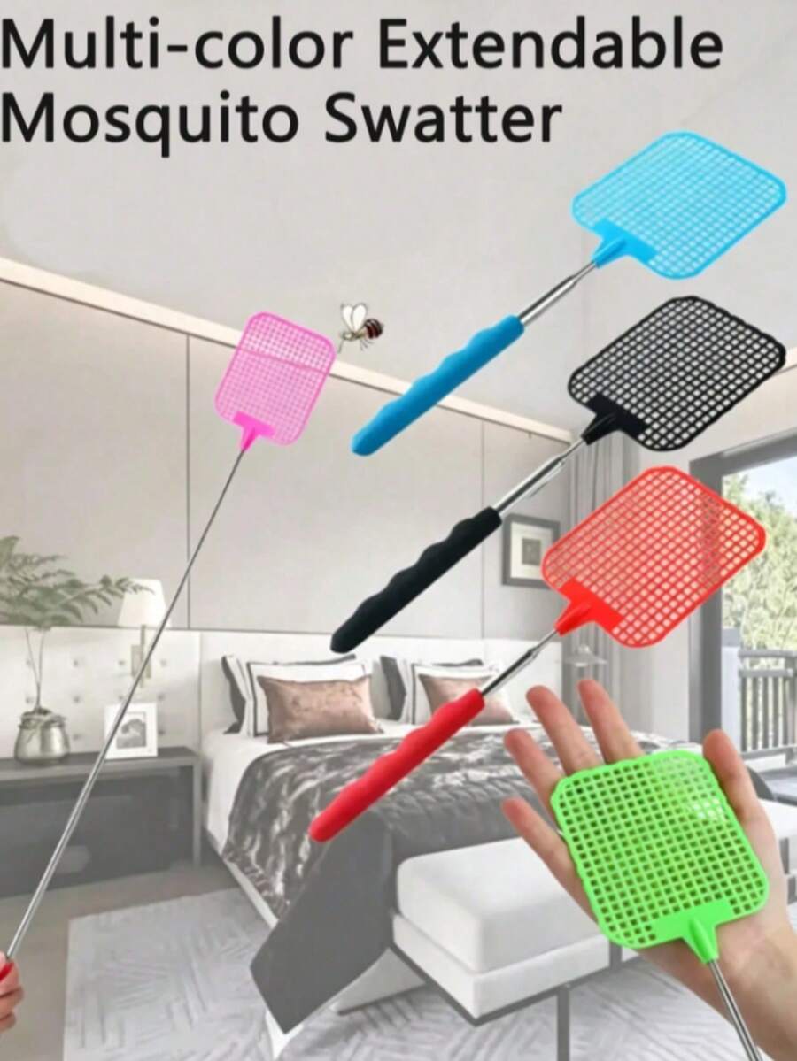 1Pc Extendable Stainless Steel Indoor Fly Swatter,PVC Anti Slip Handle,PP Mosquito Swatter,With Ergonomic Handle And Extended.And No Electricity Is Required.Suitable For Fruit Flies,Mosquitoes,And Household Insects-Essential For Summer Pest Control