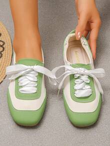 Sepatu Kasual Datar Wanita Xfxf dengan Blok Warna dan Lipatan Elastis di Tumit, Cocok untuk Pemakaian Sehari-hari/Perjalanan/Belanja/Bepergian. - Hijau - View 3