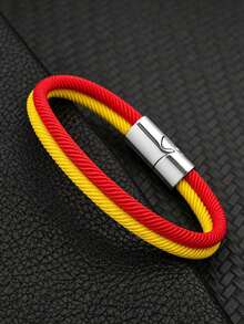 1PC Men's Two-Color Braided Rope Bracelet, Simple Magnetic Buckle Wristband, Casual Daily Wear Jewelry Gift, Couple Friendship Jewelry Gift - Multicolor - View 11