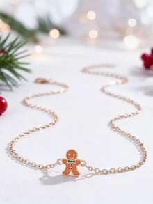 1pc Girls Christmas Pendant Necklace, Cute Enamel Christmas Tree Gingerbread Man Snowflake Pendant Necklace, Holiday Party Jewelry Gift - Multicolor - View 13