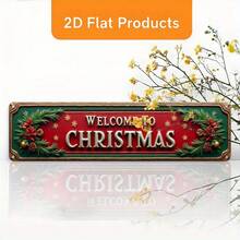 Vintage Flat Christmas Welcome Metal Wall Decor - Rustic Style Hanging Sign With Holly Wreath Decoration, Suitable For Farmhouse, Office, Porch Holiday Decoration, Easy To Install, Durable Holiday Gift (Random Style) - A - View 3