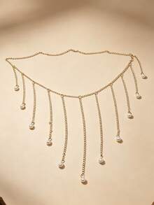 Back Hanging Tassel Pearl Pendant Hair Jewelry, Simple Unique Women Stylish Versatile Hair Accessory For Wedding Party Decoration - Multicolor - View 4