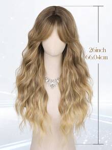Women's 26 Inch Long Wavy Curly Wig With Curtain Bangs, Natural Dark Brown Synthetic Fiber Hair, Suitable For Daily Wear, Beginner Friendly, Heat Resistant Fashionable Style, Glue-Free Ready To Wear - Multicolor - View 2