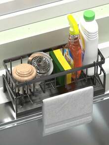 Minimalist Automatic Tilting Drain Tray Sink Organizer Rack, Suitable For Women, Men And Home Cooks, Dish Drying Rack, Can Hold Sponge, Brush And Soap, Essential Minimalist Kitchen Home Storage Accessory - Multicolor - View 3