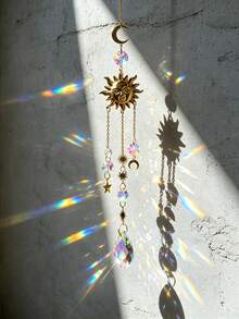 1pc Sun & Moon Decor Wall Hanging, Modern Artificial Crystal Hanging Decoration For Home Wall Decoration - Multicolor - View 2