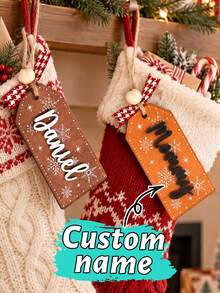 Custom Christmas Stocking Name Tag, Personalized Wooden Snowflake Ornament, Holiday Stocking Decor, Customized Christmas Tree Decorations, Customizable Name Bag Charm, Festive Party Accessories, Christmas Gift For Family Friends, Merry Christmas - Style B - View 1