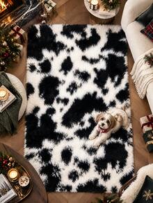 1pc Rectangular Fluffy Cow Print Decorative Rug, Bedroom Decor, Small Rug, Carpet, Home Decor, Living Room Rug, Living Room Small Rug, Bedroom Rug, Living Room Home Decor, Outdoor Rug, Washable Rug, Christmas Gift - Multicolor - View 1