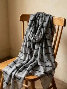 1pc Unisex Halloween Bat Print Scarf, Suitable For Outings And Costume Styling, Women's Black Headscarf - Multicolor - View 6