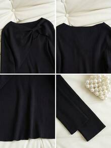 Autumn/Winter New French Sweet Style Women's Solid Color Knitted Base Layer Slim Fit Sweater - Black - View 6