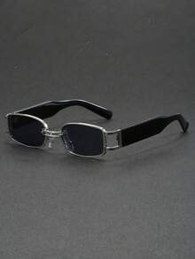 1 Pair Small Square Frame Fashion Glasses, Metal Minimalist Style, Suitable For Daily Wear - Silver - View 6