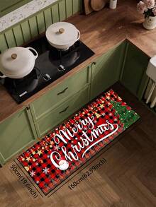 1 buah Keset Natal Motif Kotak-kotak Merah & Hitam dari Tanah Diatom, Motif Santa Claus & Pohon, Anti Selip dan Anti Lelah, Alas Karet Penyerap Minyak, Keset Dekorasi Liburan untuk Dapur, Pintu Masuk, Kamar Mandi, dan Ruang Cuci - MultiWarna - View 8