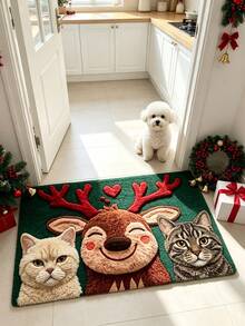 1pc Deer & Cat Doormat, Door Mat, Small Rug, Welcome Mat, Carpet, Floor Mat, Outdoor Doormat, Kitchen Rug, Home Decor, Front Door Mat, Area Rug, Outdoor Mat, Home Decor - Multicolor - View 3