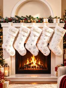 2026 Personalized Plush Christmas Stockings, Embroidered Sequin Snowflake Home Decor, Holiday Home Decoration - Multicolor - View 6