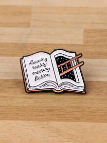 1pc Literary Book Lover Style Zinc Alloy Enamel Starry Sky Book Page Quote Brooch, Women's Daily Backpack & Jacket Decoration Gift - Multicolor - View 2