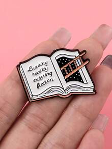 1pc Literary Book Lover Style Zinc Alloy Enamel Starry Sky Book Page Quote Brooch, Women's Daily Backpack & Jacket Decoration Gift - Multicolor - View 4