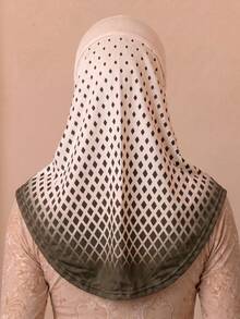 1 buah Hijab Muslim Wanita Motif Geometris Kotak Berlian Elegan Bahan Poliester Bernapas Cepat Kering Cocok untuk Semua Musim - cokelat - View 4