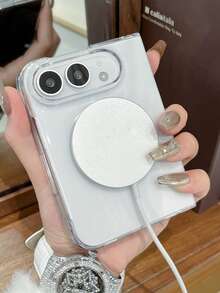 1pc Transparent Magnetic Phone Case, Compatible With IPhone Duo Shockproof Anti-Slip Phone Protective Case, Minimalist Wireless Charging Support Phone Case Compatible With IPhone Duo, Anti-Yellowing Phone Case Compatible With IPhone Duo, Latest Apple Foldable Phone Case Compatible With IPhone Duo - Clear - View 5