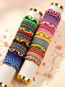 11/22 Pcs Kids Hand Braided Friendship Bracelets, Adjustable Colorful Woven String Wristbands, Boho Festival Jewelry Gift For Girls Boys - SZ001-010 - View 1